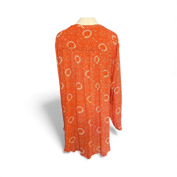 🧡 EUC LUCKY BRAND Orange Batik Dot Button-Down Blouse | Sz L - Picture 3 of 8